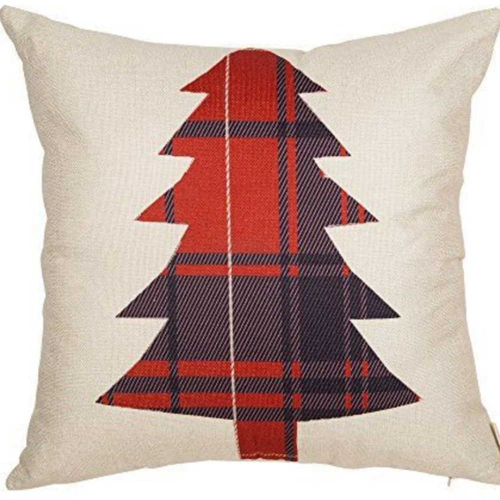 Farmhouse Plaid Christmas Tree Pillow Case Only Home Decor 17x17